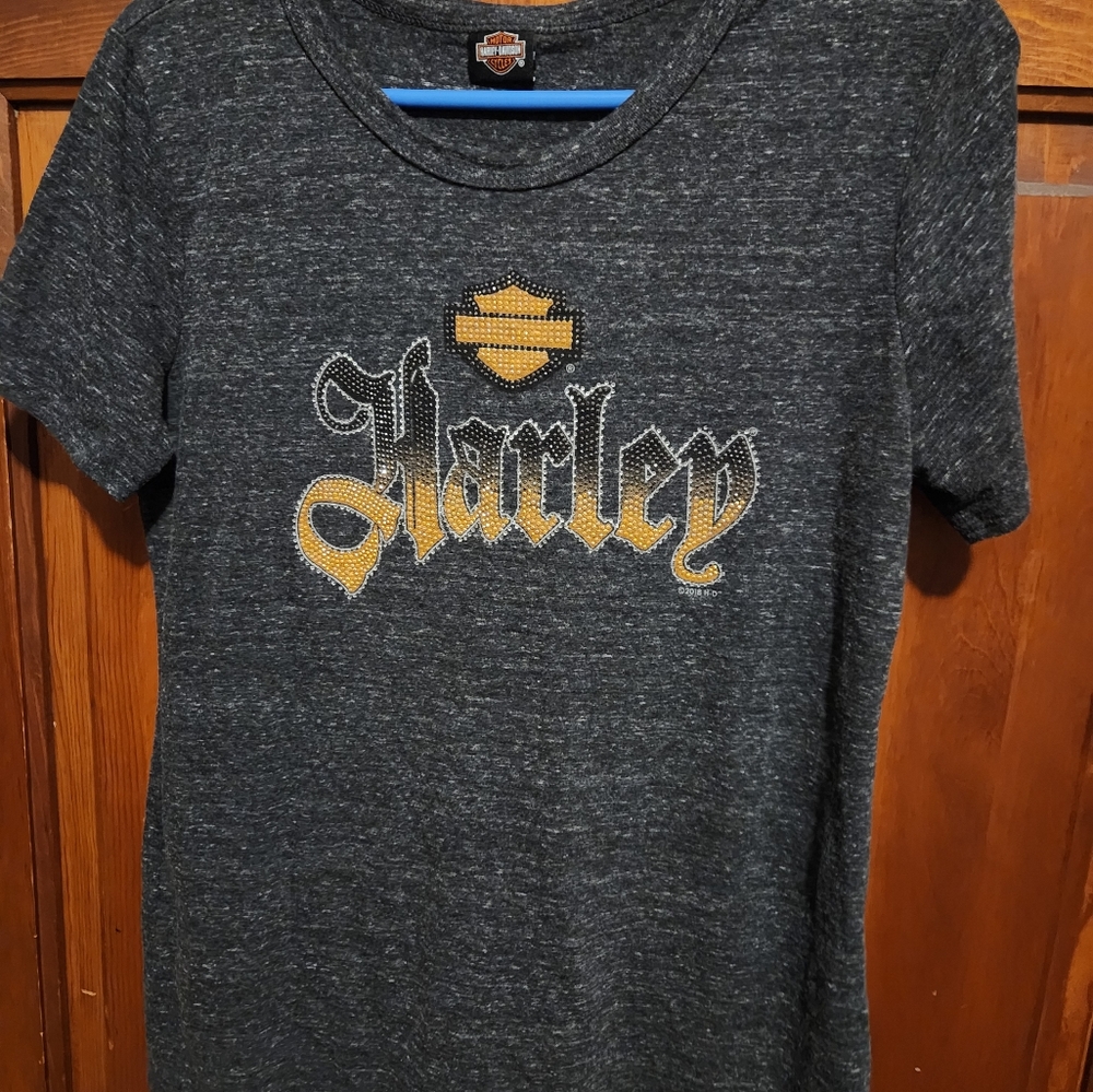 Harley-Davidson Charcoal Tee with Rhinestone Design